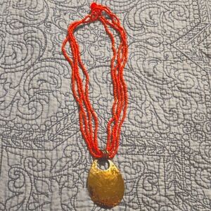 Silver Pendant Necklace with Red Beads 2 x 3 Inches